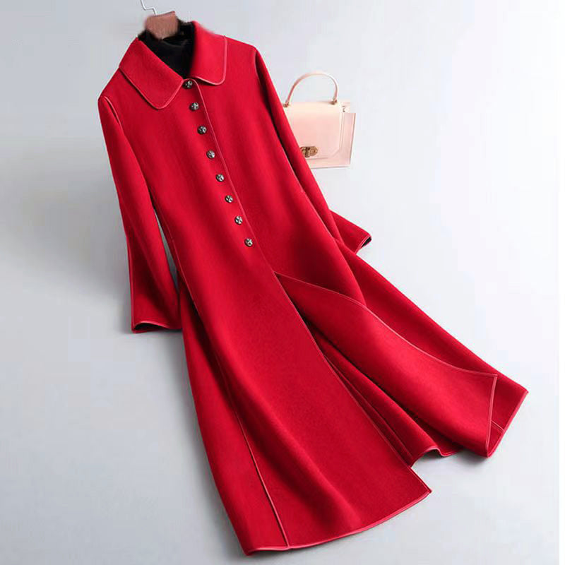 Women’s A-Line Long Coat with Rounded Collar