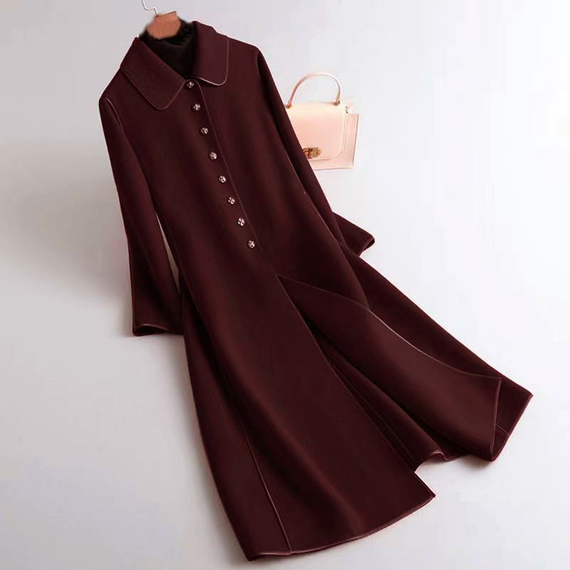 Women’s A-Line Long Coat with Rounded Collar