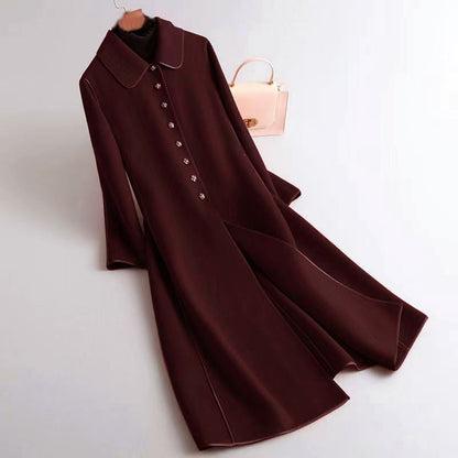 Women’s A-Line Long Coat with Rounded Collar