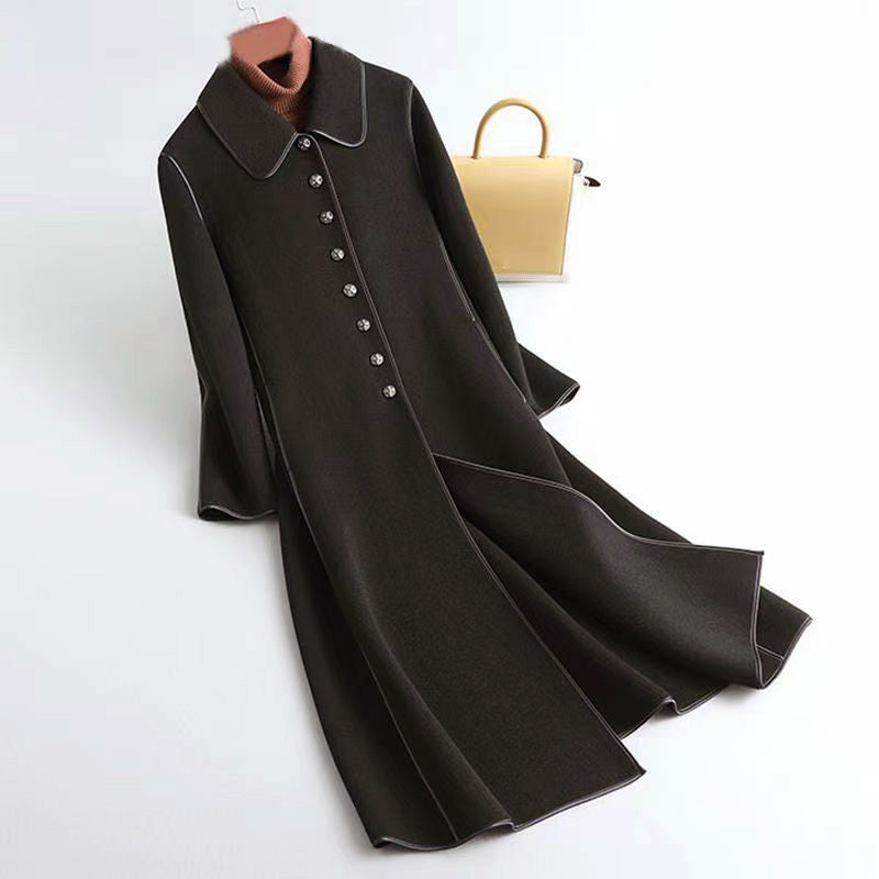 Women’s A-Line Long Coat with Rounded Collar