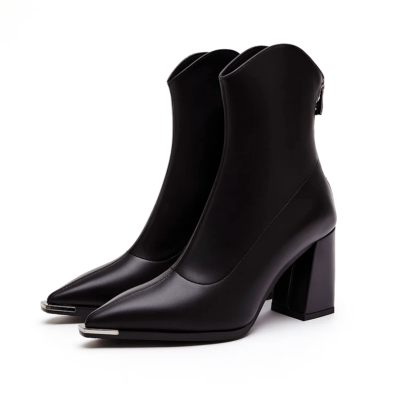 Women’s Block-Heel Ankle Boots with Metal Tip