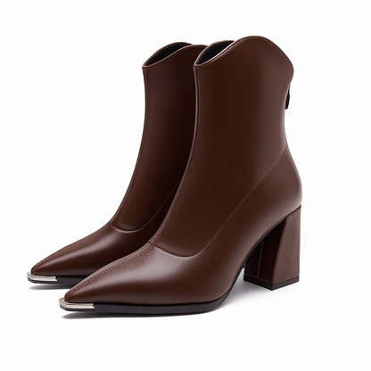 Women’s Block-Heel Ankle Boots with Metal Tip