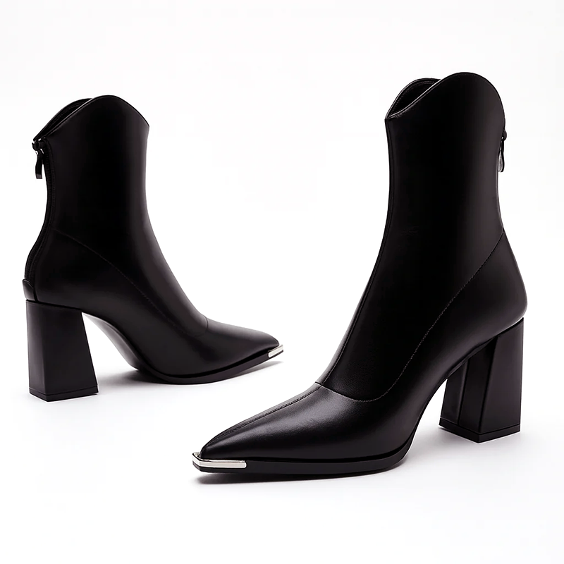 Women’s Block-Heel Ankle Boots with Metal Tip