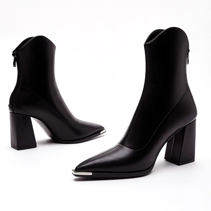 Women’s Block-Heel Ankle Boots with Metal Tip