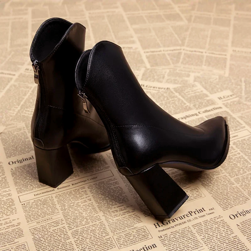 Women’s Block-Heel Ankle Boots with Metal Tip