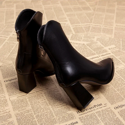 Women’s Block-Heel Ankle Boots with Metal Tip