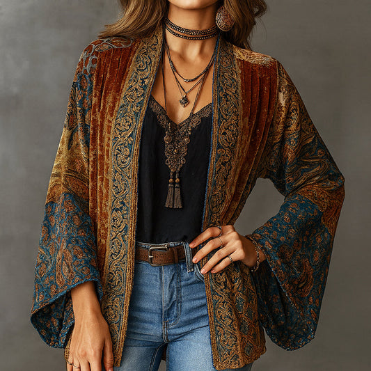 Women’s Bohemian Velvet Open Cardigan