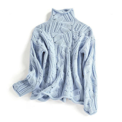 Women’s Cashmere Turtleneck Sweater with Mixed Knit Pattern