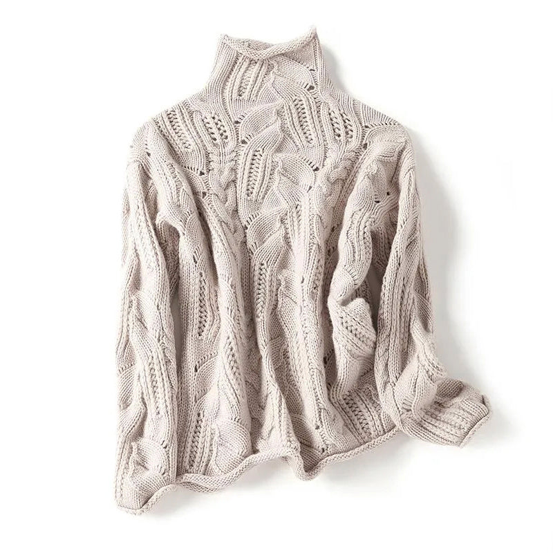 Women’s Cashmere Turtleneck Sweater with Mixed Knit Pattern