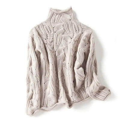 Women’s Cashmere Turtleneck Sweater with Mixed Knit Pattern