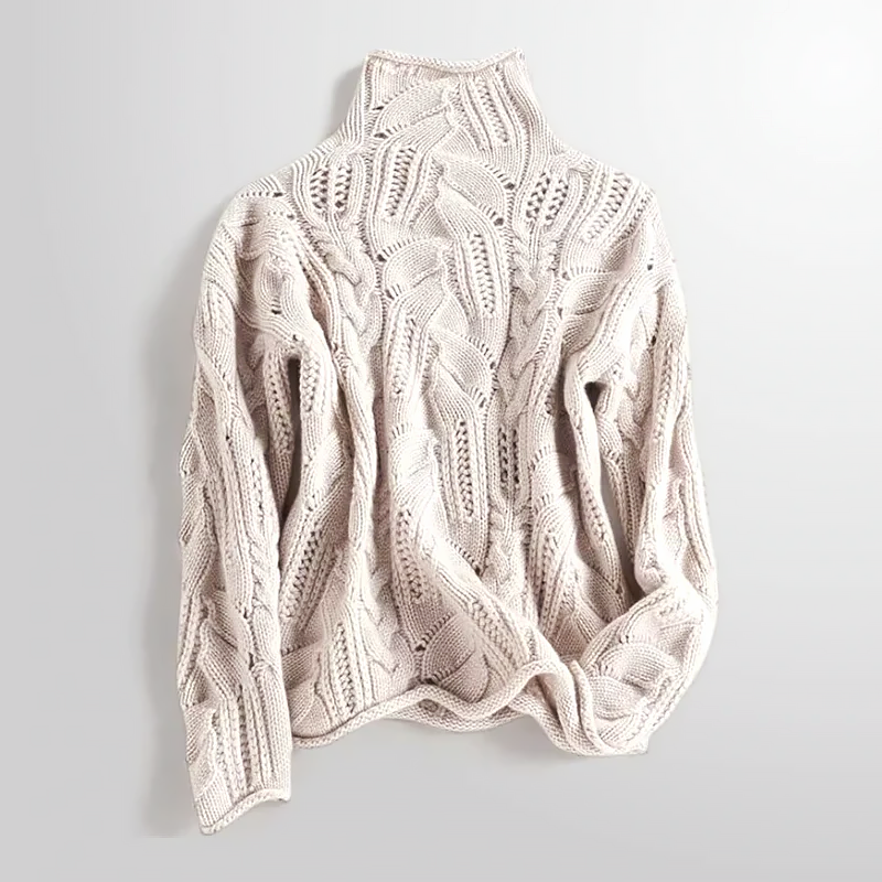 Women’s Cashmere Turtleneck Sweater with Mixed Knit Pattern