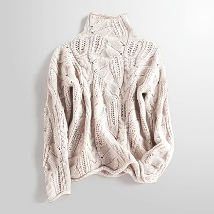 Women’s Cashmere Turtleneck Sweater with Mixed Knit Pattern