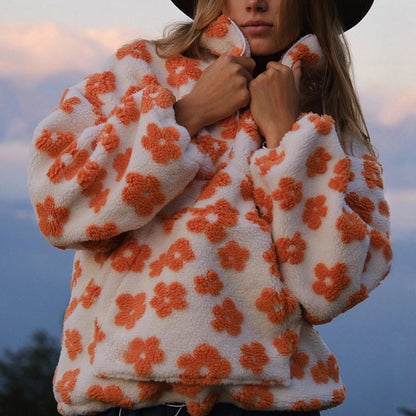 Women’s Cozy Floral Fleece Sweatshirt with Half-Zip
