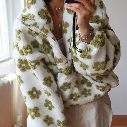 Women’s Cozy Floral Fleece Sweatshirt with Half-Zip