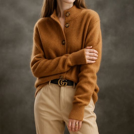Women’s Cozy Stand-Collar Knit Cardigan with Large Buttons