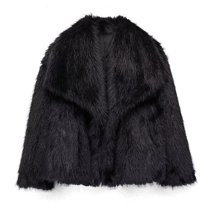 Women’s Cropped Faux Fur Coat with Wide Collar