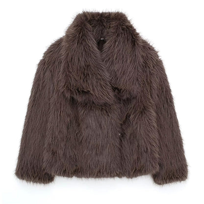 Women’s Cropped Faux Fur Coat with Wide Collar
