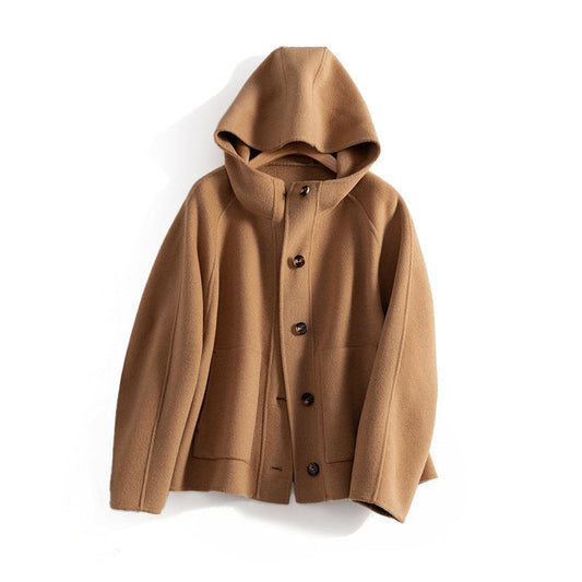 Women’s Double-Faced Wool Hooded Coat with Button Front