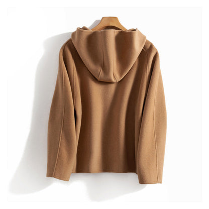 Women’s Double-Faced Wool Hooded Coat with Button Front