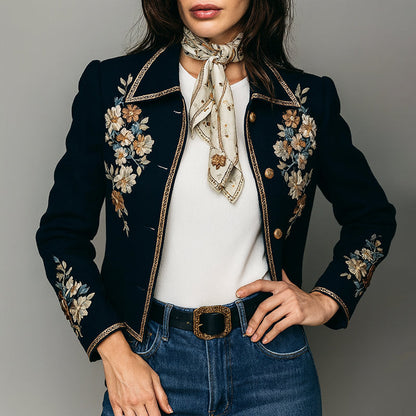 Women’s Embroidered Floral Jacket with Gold Buttons