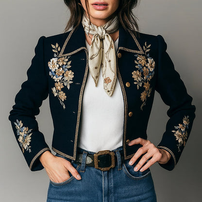 Women’s Embroidered Floral Jacket with Gold Buttons
