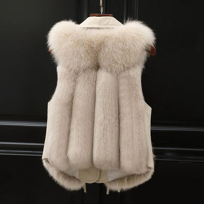 Women’s Faux Fur Vest with Lapel Collar and Front Tie Detail