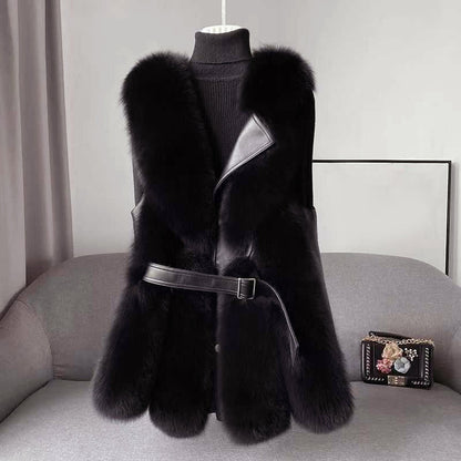 Women’s Faux Fur Vest with Leather Belt Design