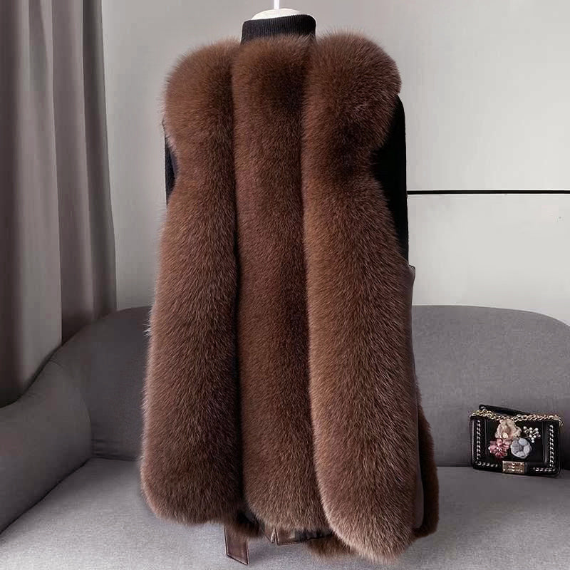 Women’s Faux Fur Vest with Leather Belt Design