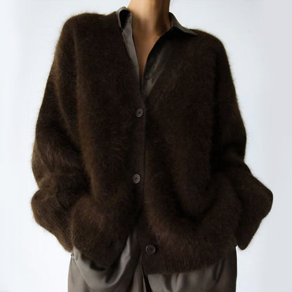 Women’s Fluffy Oversized Cardigan with Mink-Like Texture