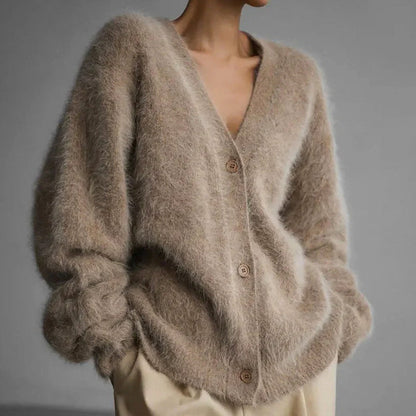 Women’s Fluffy Oversized Cardigan with Mink-Like Texture