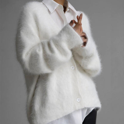 Women’s Fluffy Oversized Cardigan with Mink-Like Texture