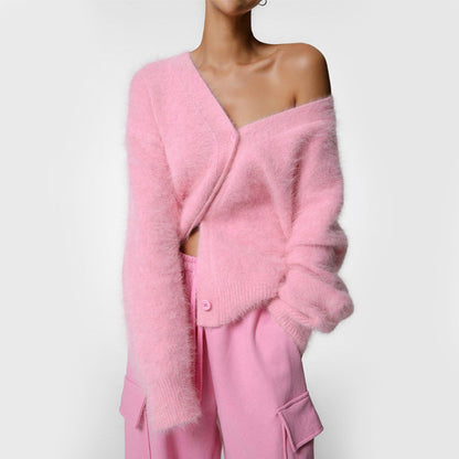 Women’s Fluffy Oversized Cardigan with Mink-Like Texture
