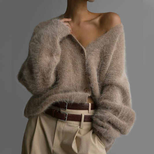 Women’s Fluffy Oversized Cardigan with Mink-Like Texture