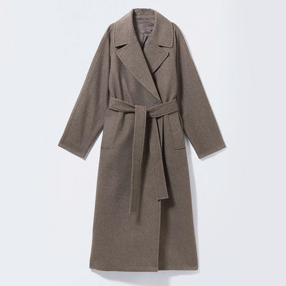 Women’s Full-Length Wool Blend Overcoat with Lapel Collar