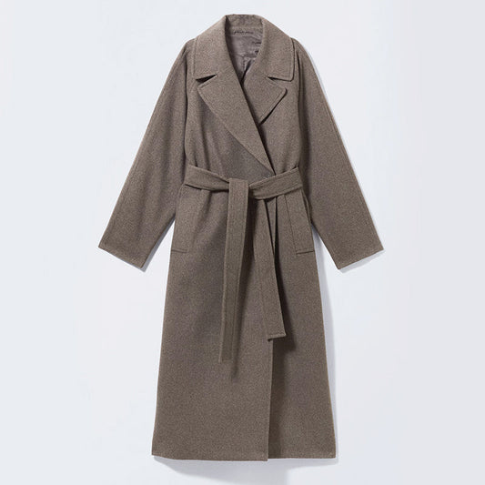 Women’s Full-Length Wool Blend Overcoat with Lapel Collar