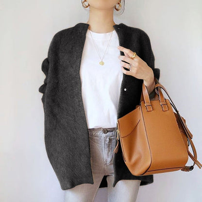 Women’s Fuzzy Knit Cardigan with Open Front