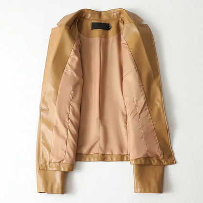 Women’s Genuine Leather Blazer Jacket with Single Button Closure