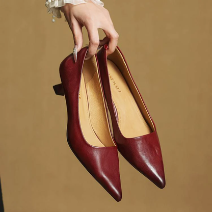 Women’s Genuine Leather Kitten-Heel Pointed Shoes