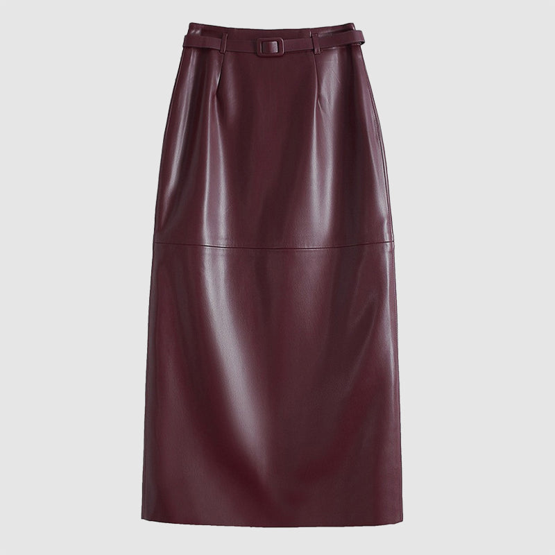 Women’s Genuine Leather Pencil Midi Skirt