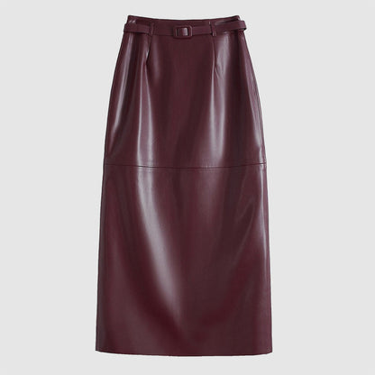 Women’s Genuine Leather Pencil Midi Skirt