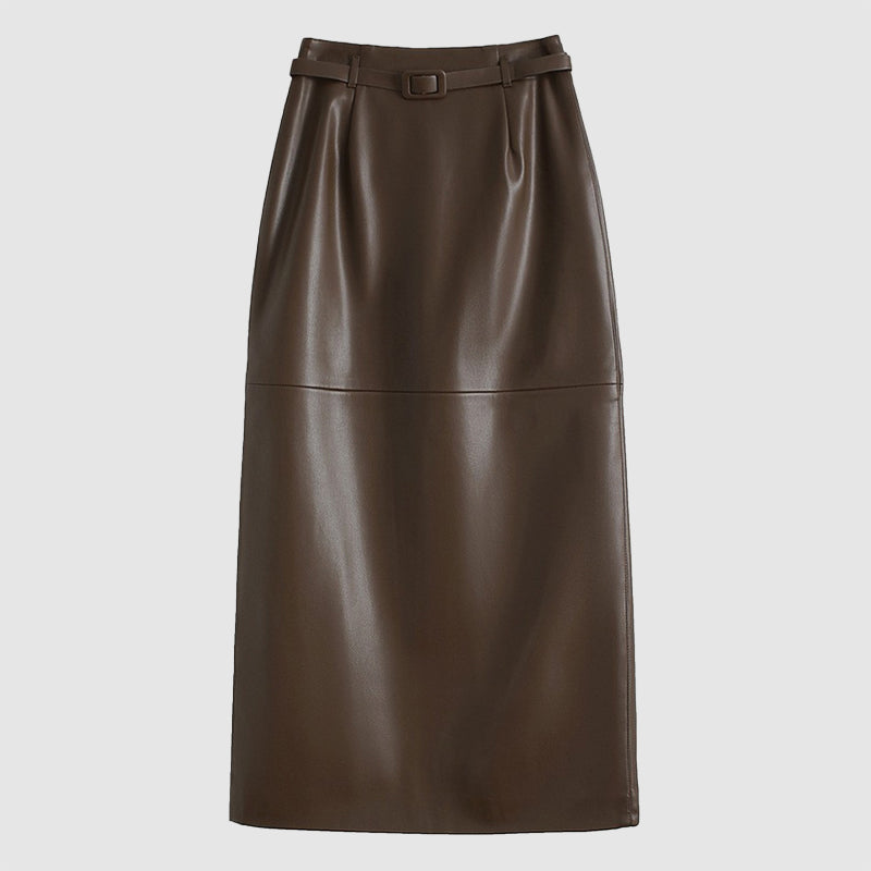 Women’s Genuine Leather Pencil Midi Skirt