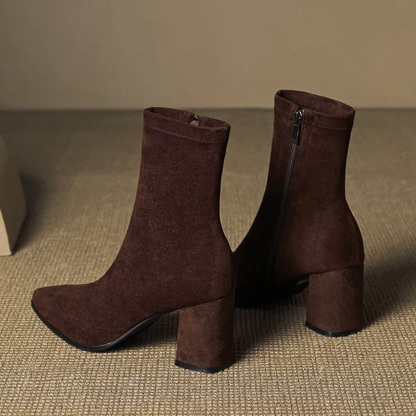 Women’s Genuine Suede Ankle Boots with Block Heel