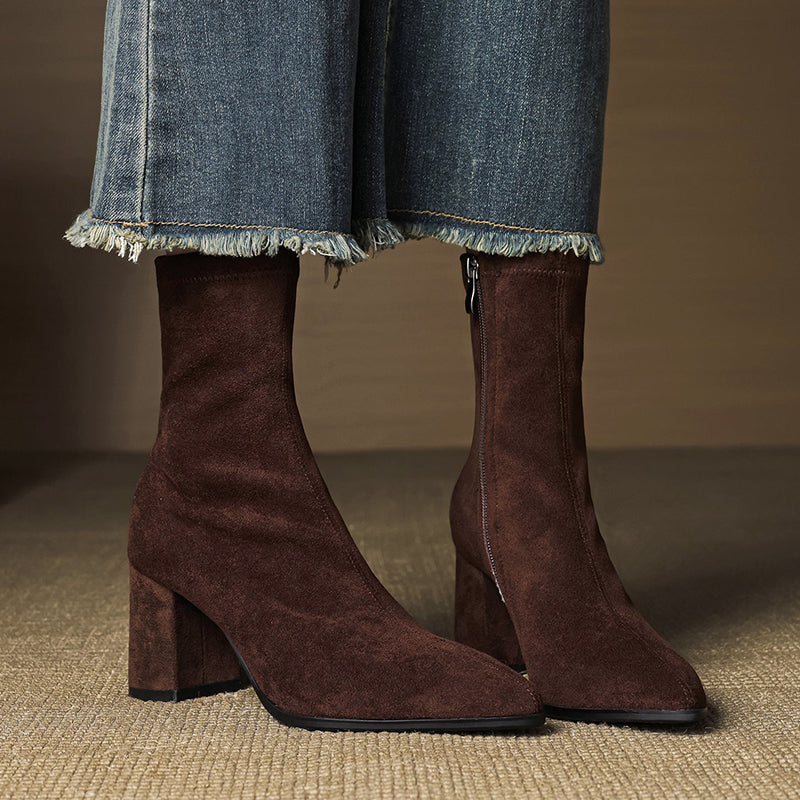 Women’s Genuine Suede Ankle Boots with Block Heel