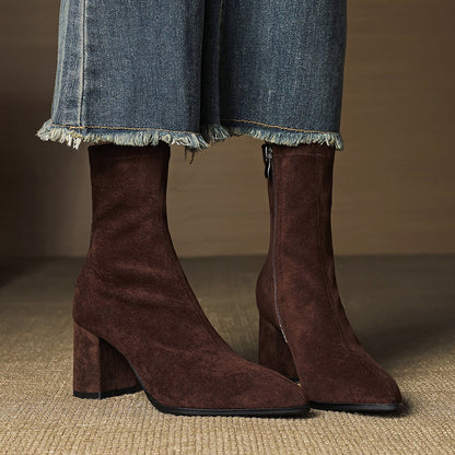 Women’s Genuine Suede Ankle Boots with Block Heel