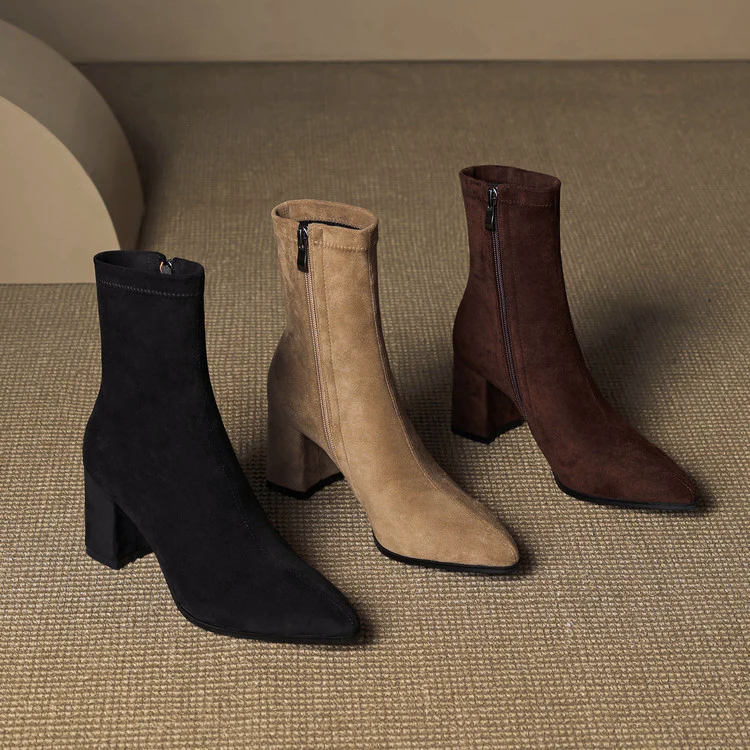 Women’s Genuine Suede Ankle Boots with Block Heel