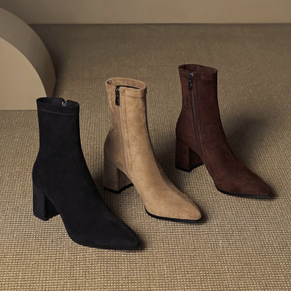 Women’s Genuine Suede Ankle Boots with Block Heel