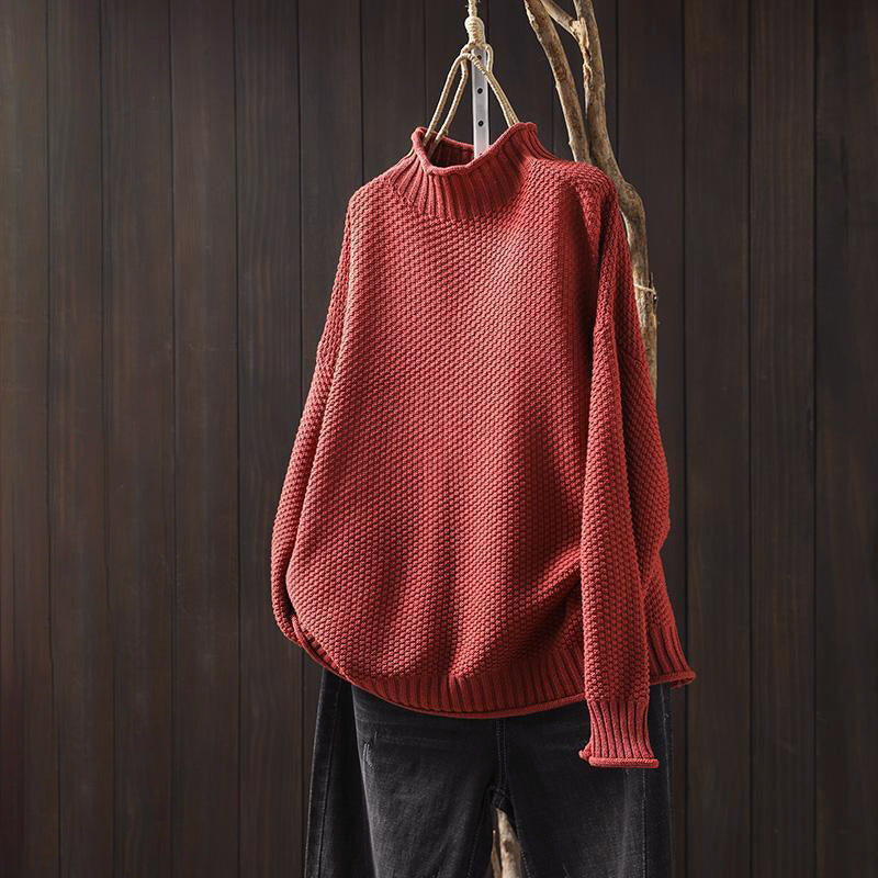 Women’s High-Neck Loose Fit Sweater with Textured Knit