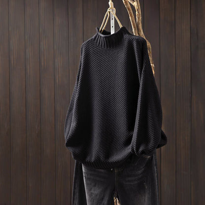 Women’s High-Neck Loose Fit Sweater with Textured Knit