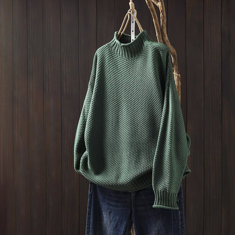 Women’s High-Neck Loose Fit Sweater with Textured Knit