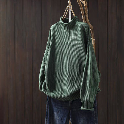 Women’s High-Neck Loose Fit Sweater with Textured Knit